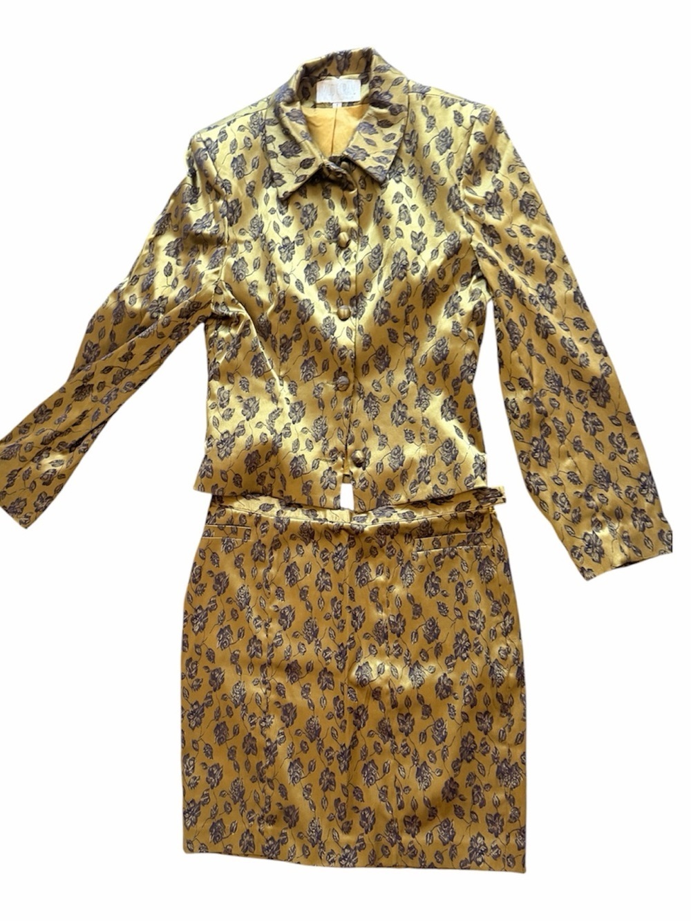 Floral Patterned Green cropped blazer jacket and skirt set